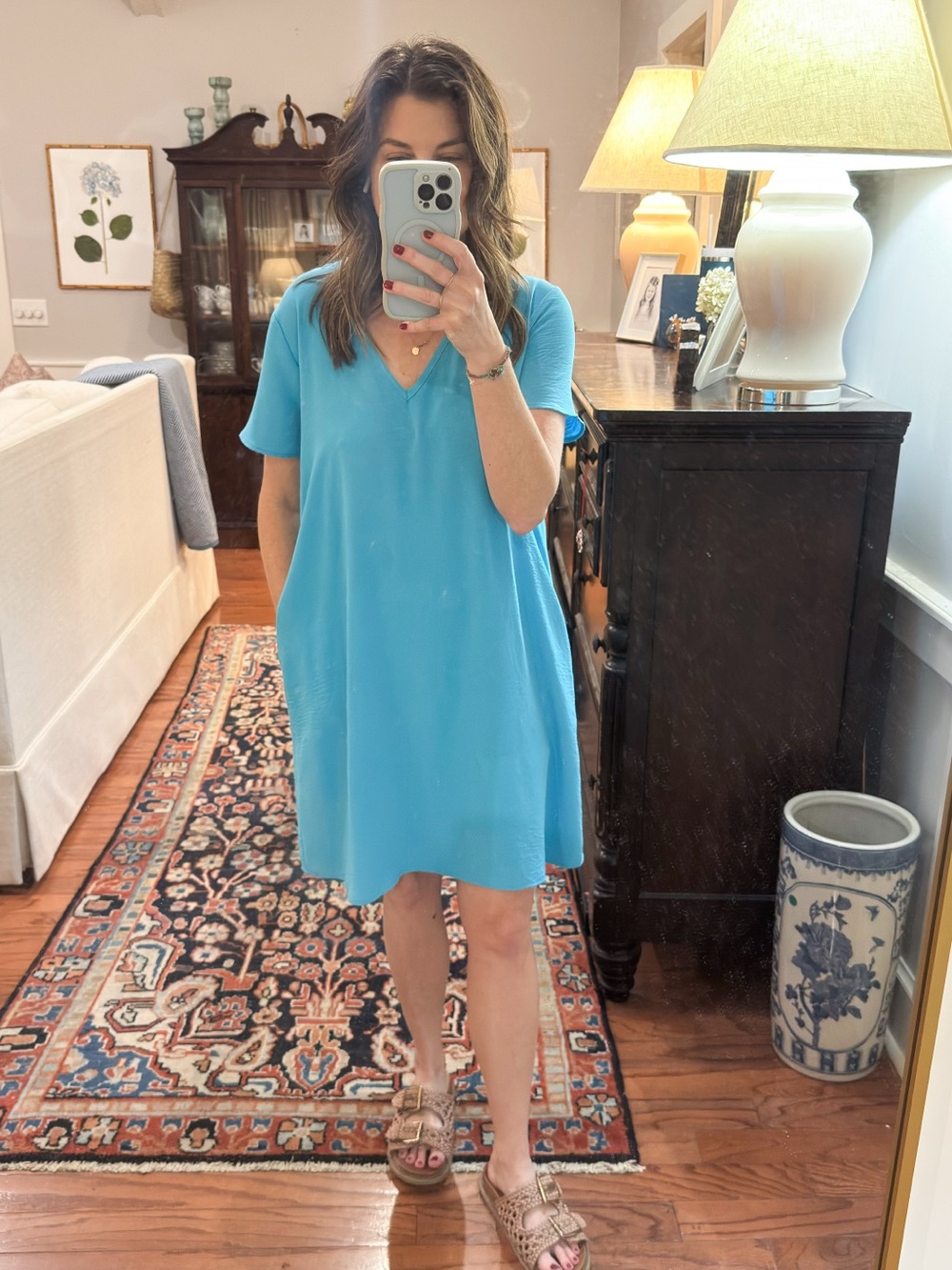 mittoshop Bright Turquoise V-Neck Short Sleeve Dress